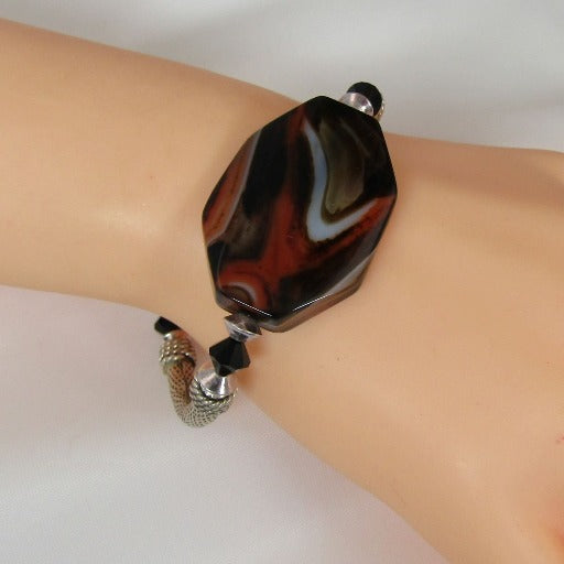 Agate and Silver Noodle Bangle Bracelet - VP's Jewelry 