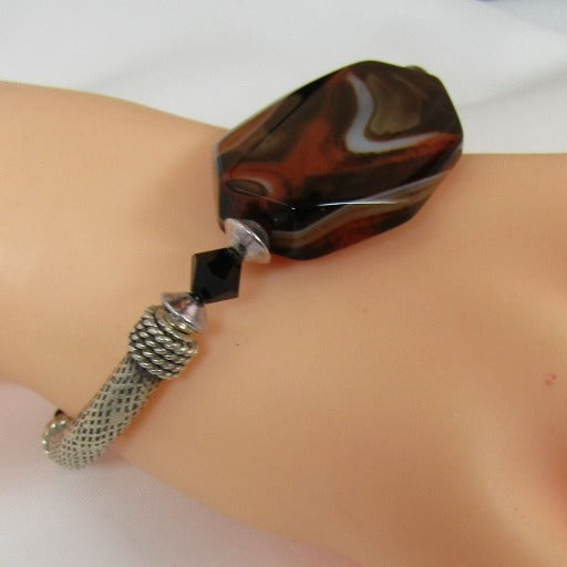 Agate and Silver Noodle Bangle Bracelet - VP's Jewelry 