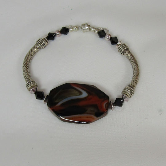 Agate and Silver Noodle Bangle Bracelet - VP's Jewelry 
