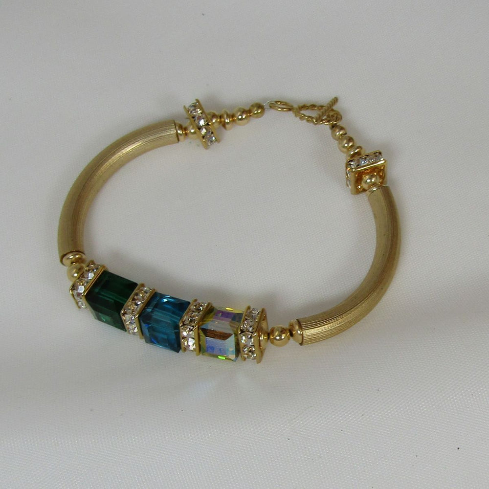 Handmade Gold Bangle Bracelet with Crystal Cubes - VP's Jewelry