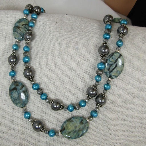 Pearls and Gemstone Bead Necklace and Earrings - VP's Jewelry