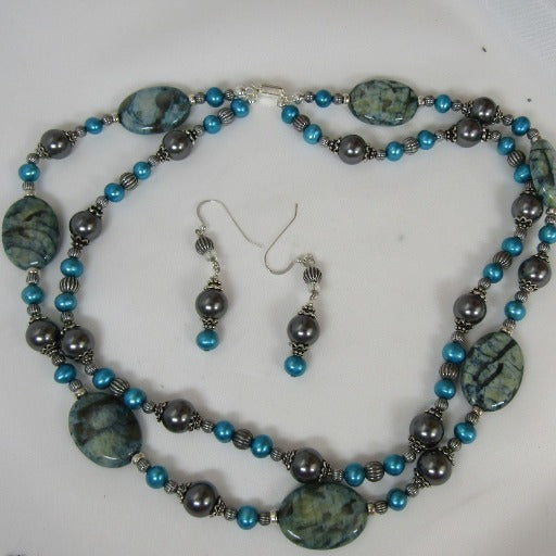 Pearls and Gemstone Bead Necklace and Earrings - VP's Jewelry