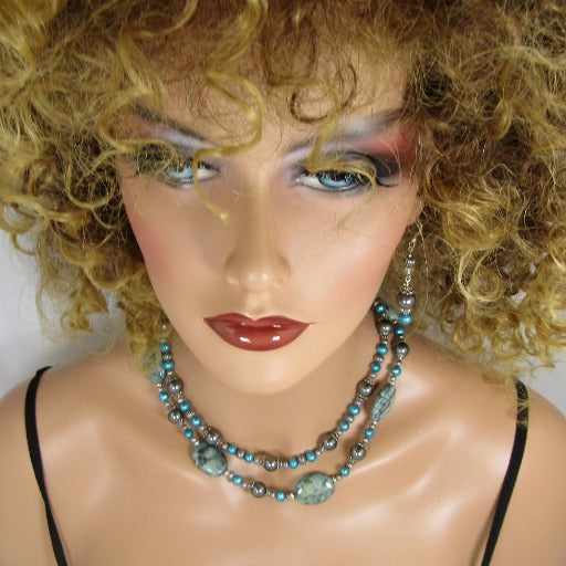 Pearls and Gemstone Bead Necklace and Earrings - VP's Jewelry