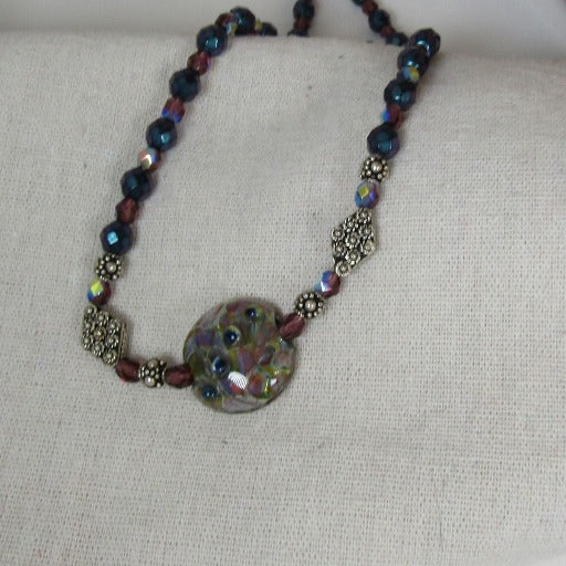 Amethyst Gemstone and Metallic Beaded Necklace with Artisan Focus - VP's Jewelry 
