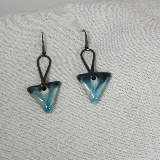 Aqua Wash Artisan Handmade Earrings Raku Glaze Gunmetal Ear Wires - VP's Jewelry  