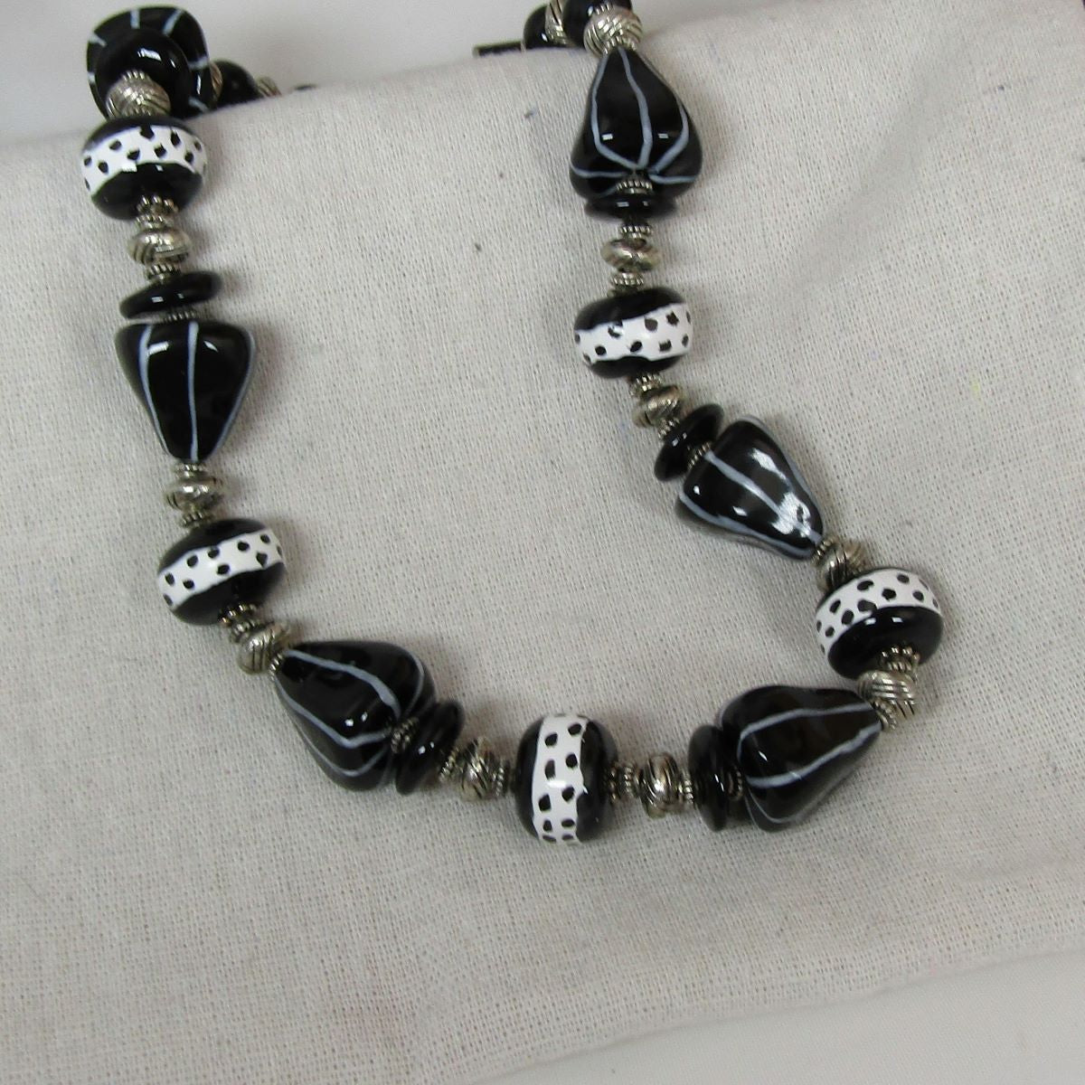 Fair Trade Beaded Black & White Kazuri Statement Necklace - VP's Jewelry  