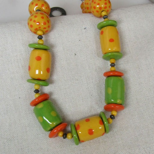 Citrus Kazuri Necklace Fair Trade Kazuri Bead Necklace - VP's Jewelry