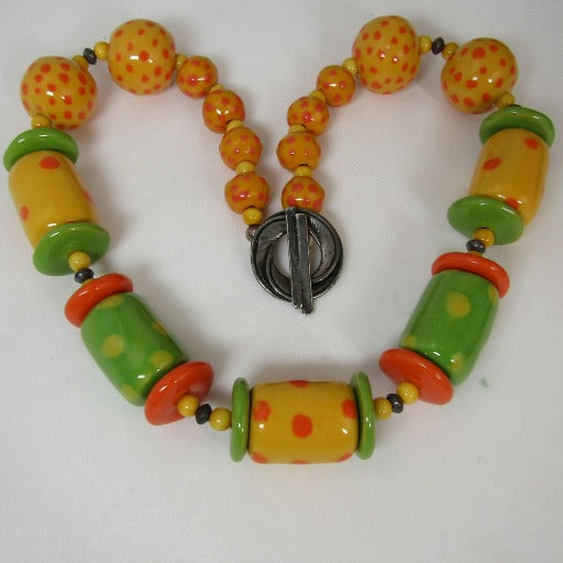 Citrus Kazuri Necklace Fair Trade Kazuri Bead Necklace - VP's Jewelry