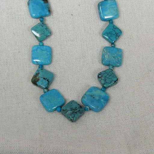Classic Diamond & Square Turquoise Necklace - VP's Jewelry