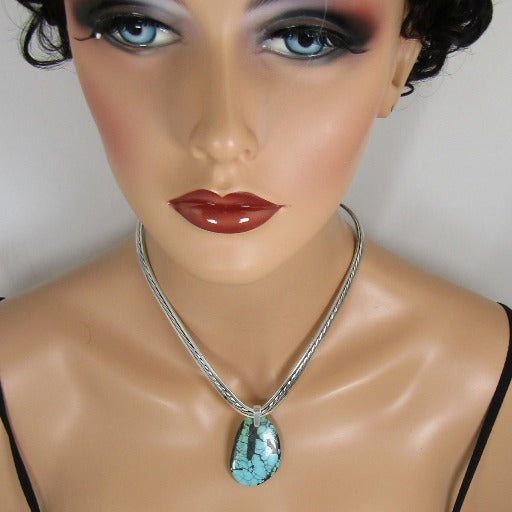 Southwest Turquoise Pendant Necklace on Silver Neck wire - VP's Jewelry