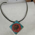 Handmade Coral & Turquoise Raku Glazed Pendant on Gunmetal Choker - VP's Jewelry