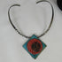 Handmade Coral & Turquoise Raku Glazed Pendant on Gunmetal Choker - VP's Jewelry