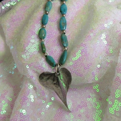 Turquoise Nugget Necklace Leaf Pendant - VP's Jewelry