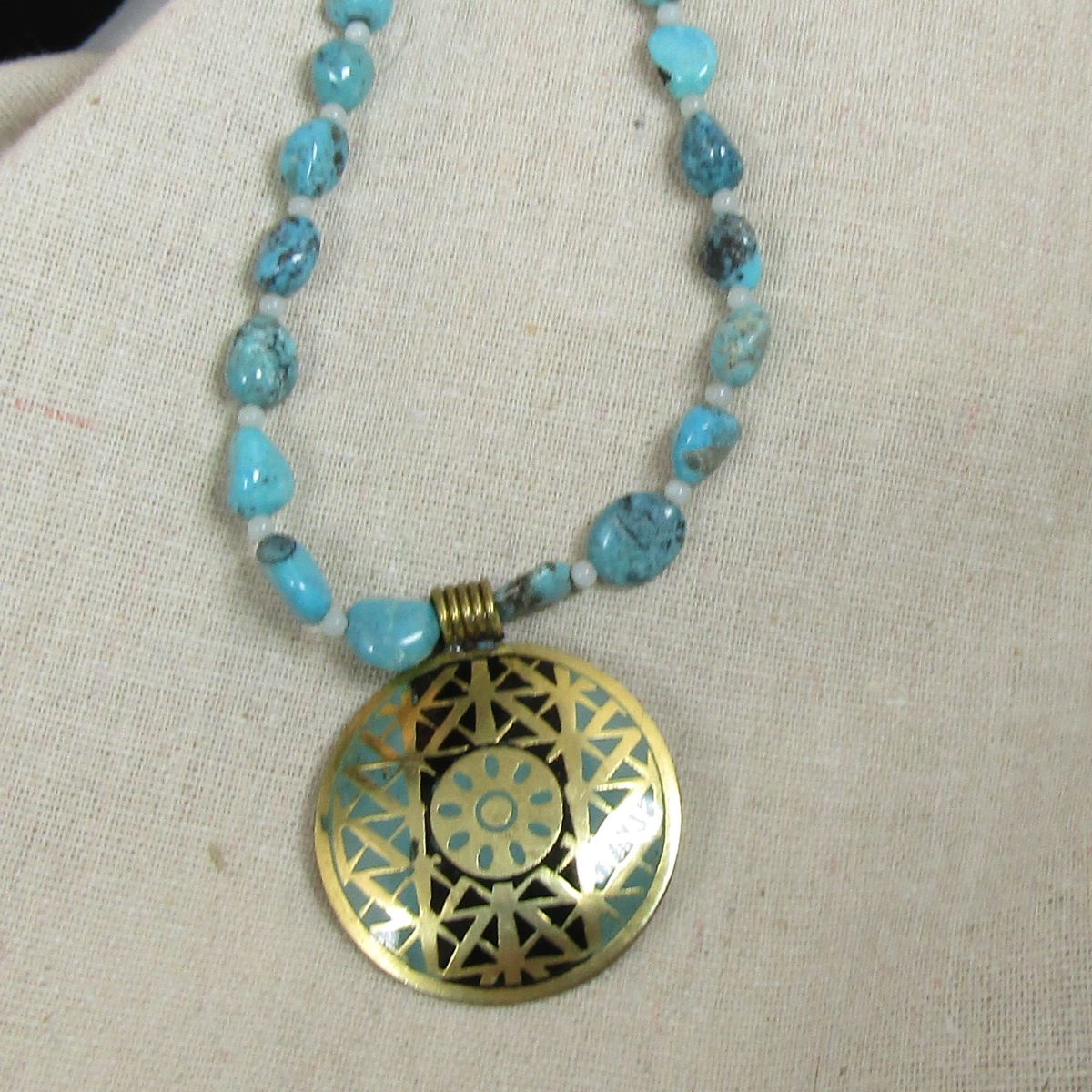 Turquoise Nugget Necklace with Medallion - VP's Jewelry