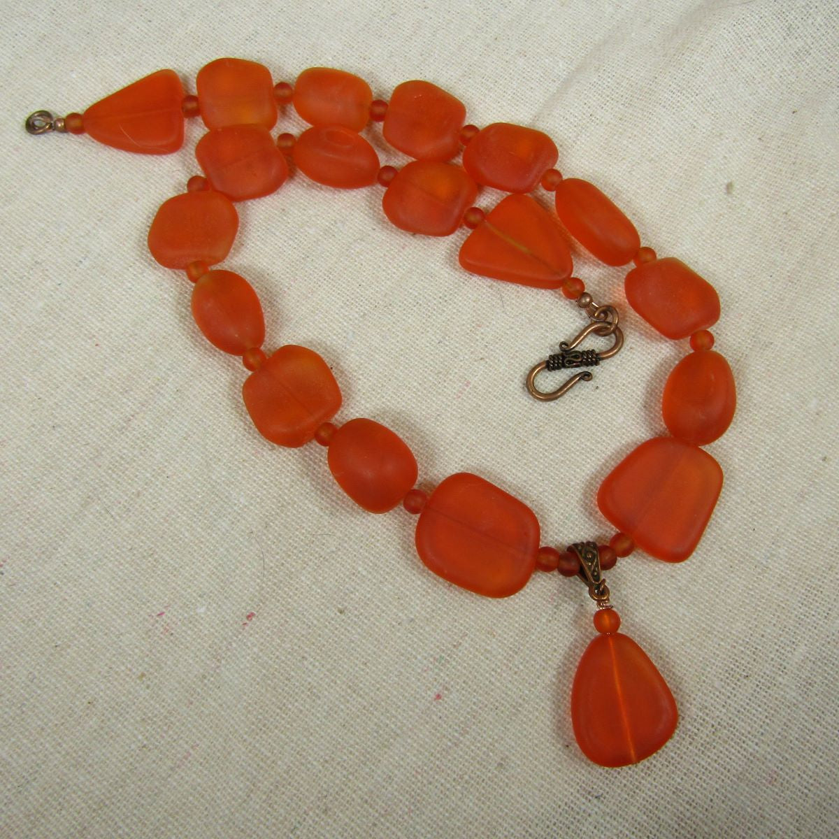 Orange Sea Glass Bead Pendant Necklace - VP's Jewelry