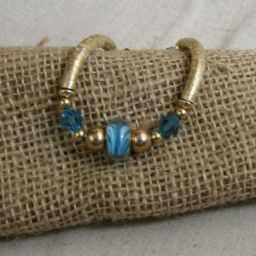 Aqua Artisan Bead Gold Bangle Bracelet - VP's Jewelry