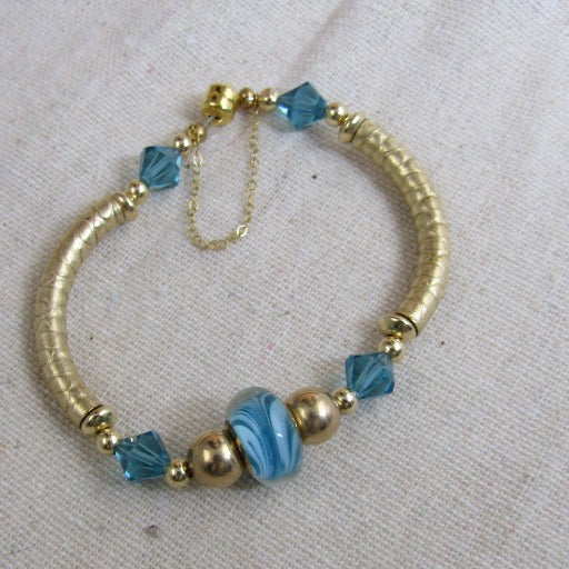 Aqua Artisan Bead Gold Bangle Bracelet - VP's Jewelry