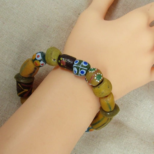 Black & Orange African Ghana Trade Bead Bracelet - VP's Jewelry