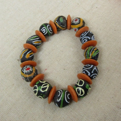 Black & Orange African Ghana Trade Bead Bracelet - VP's Jewelry