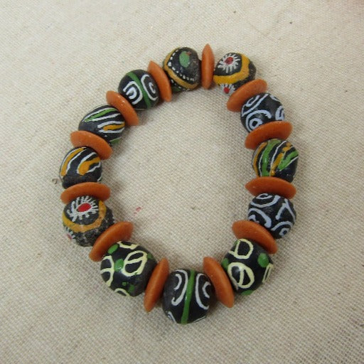 Black & Orange African Ghana Trade Bead Bracelet - VP's Jewelry