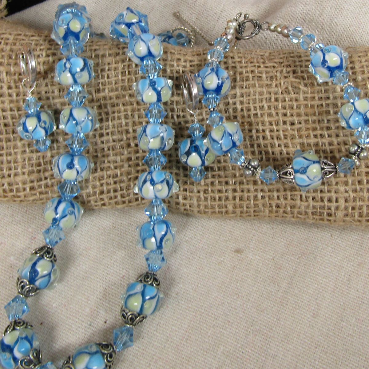 Handmade Aqua and Champagne Beaded Designer's Set - VP's Jewelry  