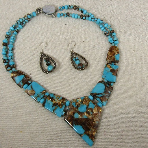 Turquoise Sea Segment Jasper Necklace & Earrings
