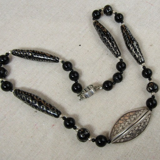 Kazuri Black Bead & Silver Necklace Fair Trade - VP's Jewelry  