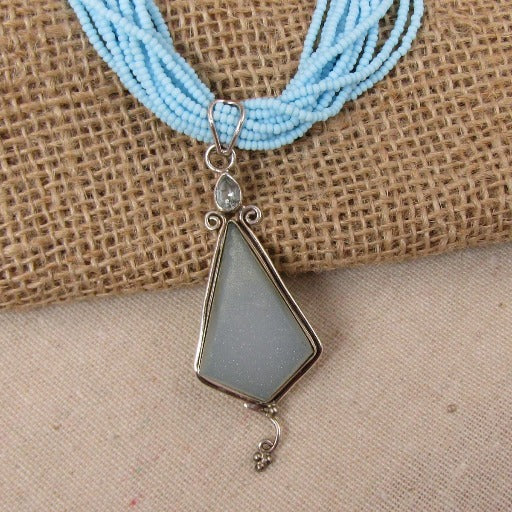 Blue Druzy Pendant on Blue Multi-strand Necklace - VP's Jewelry