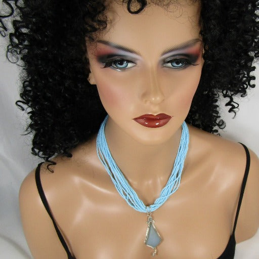 Blue Druzy Pendant on Blue Multi-strand Necklace - VP's Jewelry