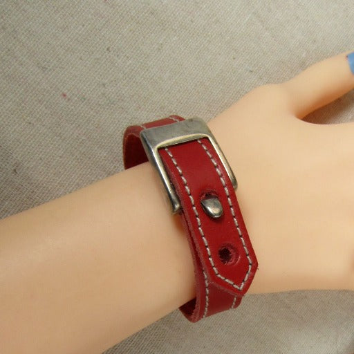 Red Leather Bracelet with Buckle Clasp - VP's Jewelry