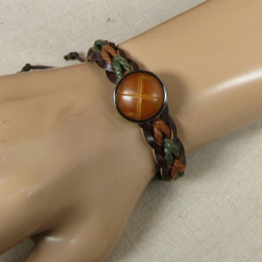 Brown & Green Leather Braided Bracelet Unisex - VP's Jewelry