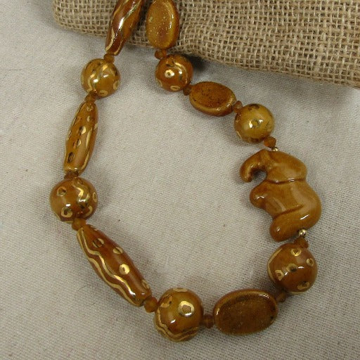Kazuri Necklace in Honey and Gold Elephant Fair Trade - VP's Jewelry  