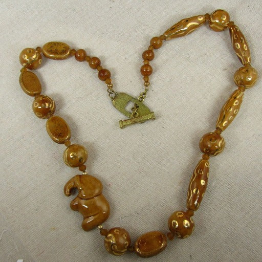 Kazuri Necklace in Honey and Gold Elephant Fair Trade - VP's Jewelry  