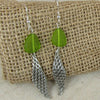 Olive Green Sea Glass & Silver Mesh Drop Earrings