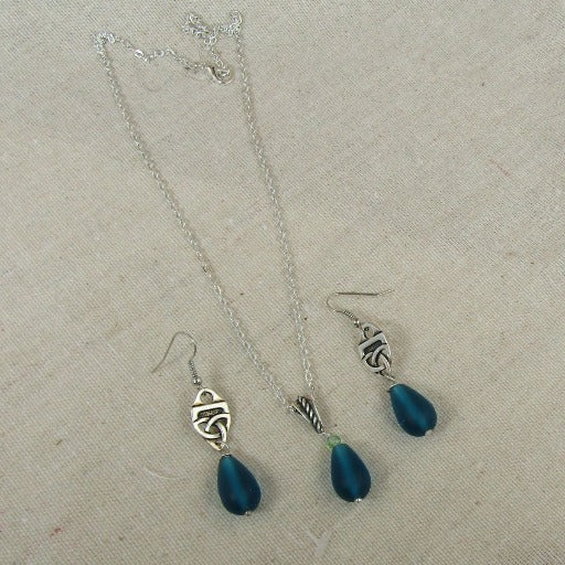Turquoise Sea Glass Pendant Necklace & Earrings Jewelry Set - VP's Jewelry  