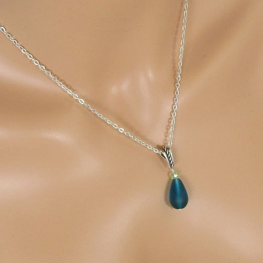 Teal Sea Glass  Jewelry Set Necklace Earrings  VP's Jewelry