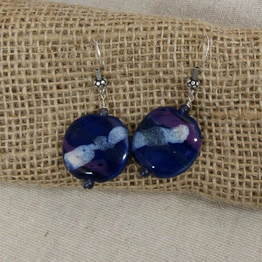 Purple & Cream Kazuri Earrings - VP's Jewelry  