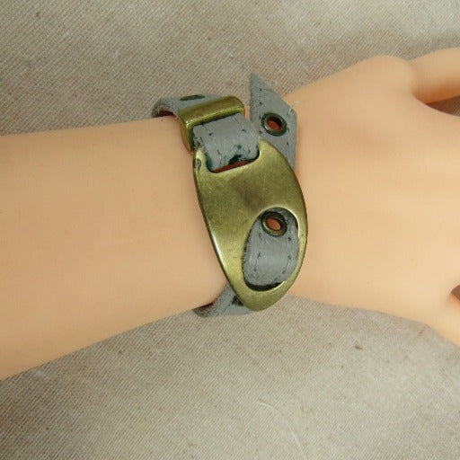 Grey Leather Bracelet Buckle Clasp Kids - VP's Jewelry