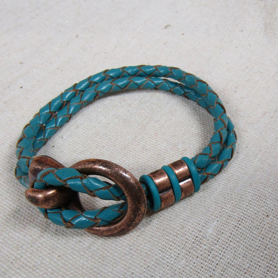 Leather Braided Bracelet for a Woman Copper Accents