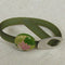 Green Jelly Band Buckle Bracelet Lotus Blossom Handmade Accent - VP's Jewelry