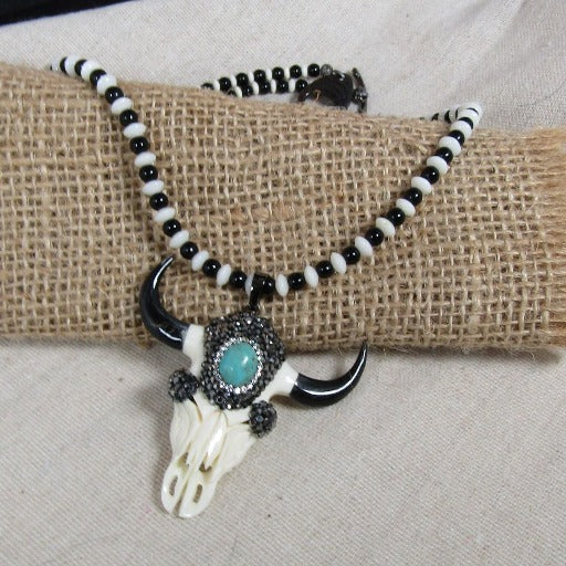Man's Longhorn Skull Handmade Pendant Necklace - VP's Jewelry