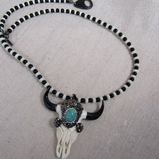 Man's Longhorn Skull Handmade Pendant Necklace - VP's Jewelry
