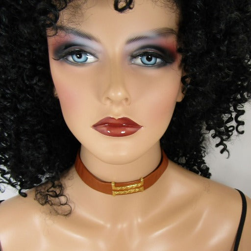 Light Brown Leather Choker Necklace in Wide Soft Supple Leather - VP's Jewelry