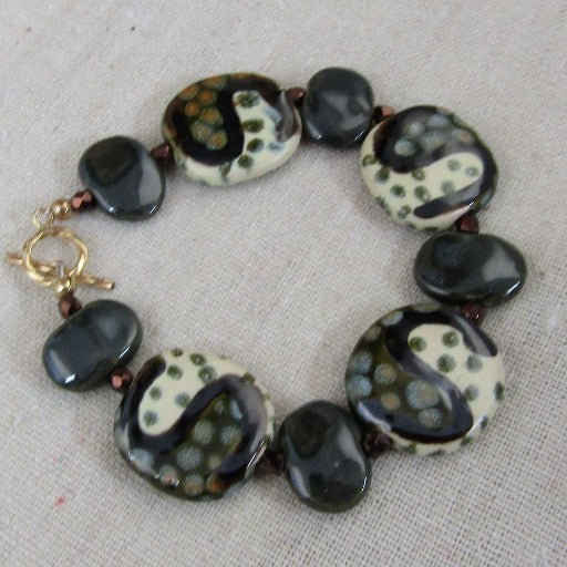 Olive & Cream Kazuri Bracelet Handmade Fair Trade Beads - VP's Jewelry  