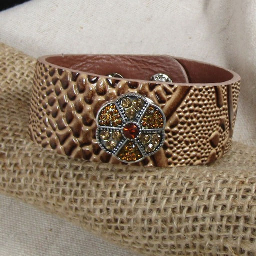 Light Brown & Crystal Fashion Leather Bracelet - VP's Jewelry