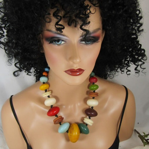 Big Bold Statement Necklace Mixed Multi-colored African Trade Beads - VP's Jewelry  