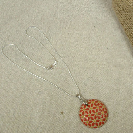 Tan & Orange Handmade Pendant Necklace - VP's Jewelry