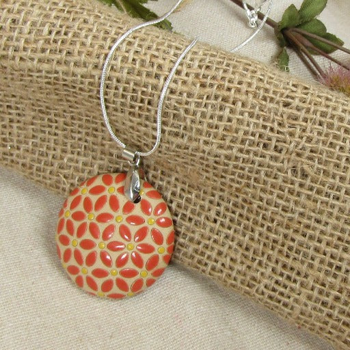 Tan & Orange Handmade Pendant Necklace - VP's Jewelry