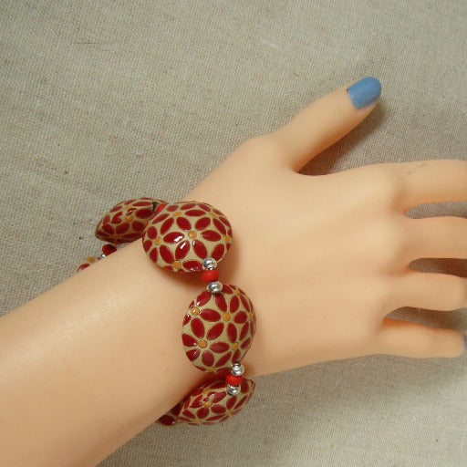 Red & Tan Artisan Bead Bracelet - VP's Jewelry  