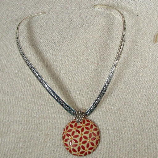 Red & Tan Handmade Pendant Necklace Golem - VP's Jewelry